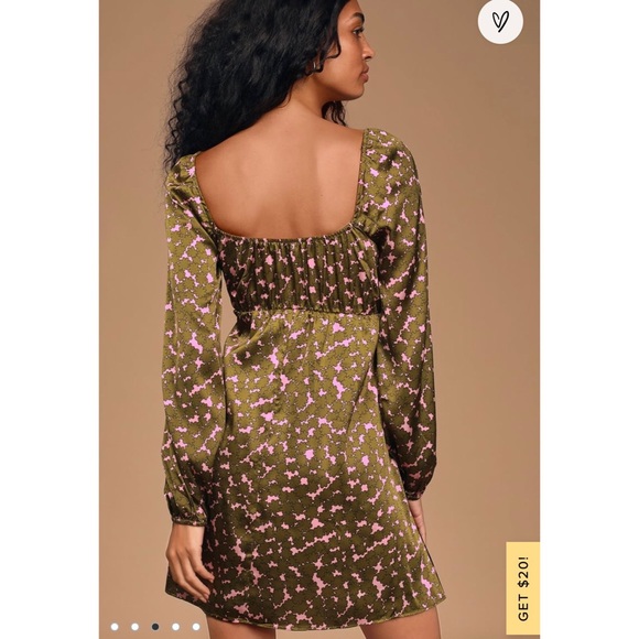 NWOT-LULUS Pink and Green Floral Print Satin Dress - Picture 3 of 5